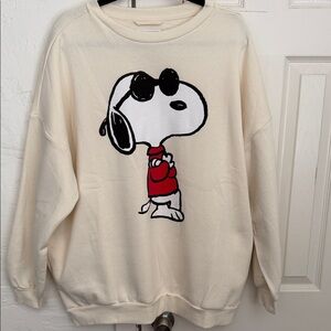 Cream Snoopy Graphic Crewneck Sweater with Red Accent with Small Call Out